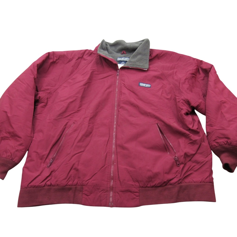 Lands End Mens XL Maroon Squall Jacket Fleece Lined Bomber Windbreaker Burgundy